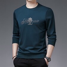 春秋季2023新款印花薄卫衣圆领宽松免烫中年商务休闲男士上衣，男装卫衣，电商B212（原钱塘6029）