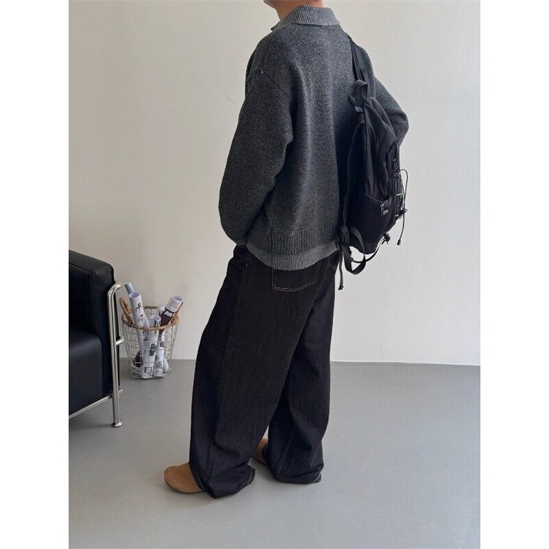 美式假两件v领毛衣男款冬季翻领老钱风针织衫上衣慵懒风情侣外套,男装针织衫/毛衣,星座506A