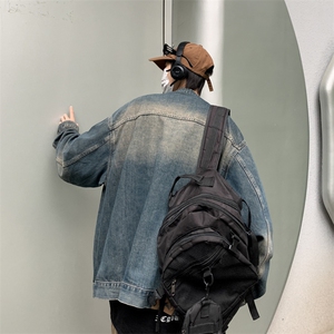 美式高街复古色牛仔外套男春秋宽松水洗工装夹克男JK0819-P75图片