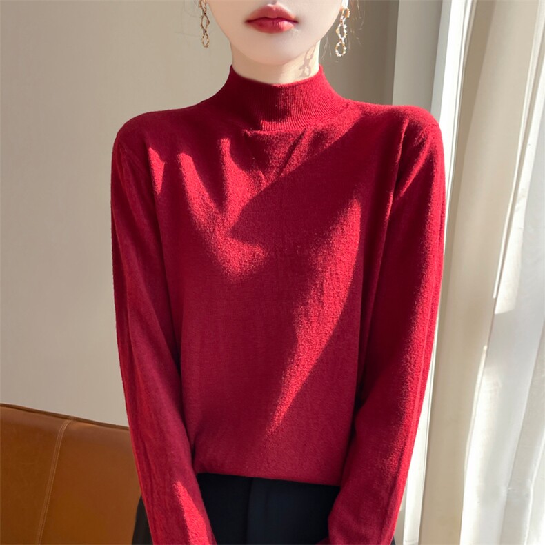 配大衣超好看秋冬高领毛衣女宽松内搭打底衫大码纯色针织衫,针织衫/毛衣,源达羊绒