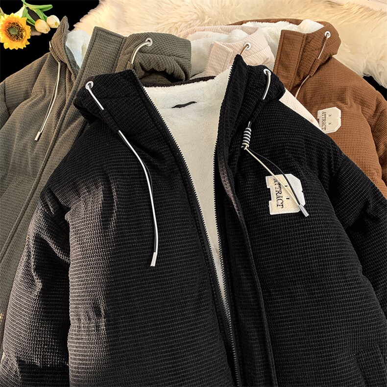 冬季青少年灯芯绒连帽棉衣潮牌羊羔毛加绒加厚棉服外套5305-P85,男装棉衣,电商B306