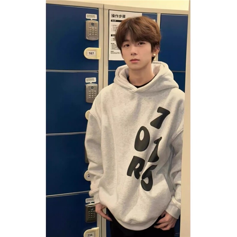 美式高街字母印花连帽卫衣男秋冬加绒加厚宽松重磅设计感潮牌帽衫,男装卫衣,星座506A