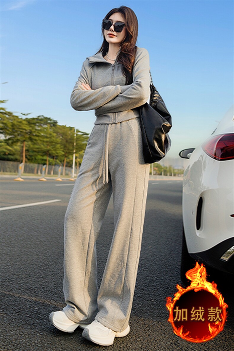 高级感连帽卫衣阔腿长裤休闲两件套潮,女装套装/套裙,江南