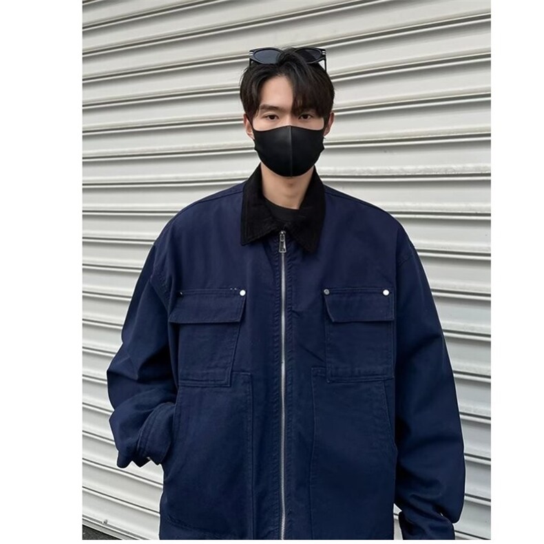 春秋宽松型青少年藏蓝色底特律工装夹克男秋冬潮长袖3569/P100,男装夹克,星座506