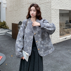 新中式国风小香羊毛呢提花外套女秋冬2025新款小个子气质超火大衣，女装羊绒大衣，2D034