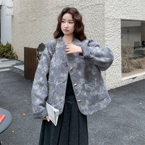 新中式国风小香羊毛呢提花外套女秋冬2025新款小个子气质超火大衣图片