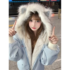 1506-1/M3623/P99韩系双面穿外套猫耳朵设计连帽棉服女，男装棉衣，星座1506-1