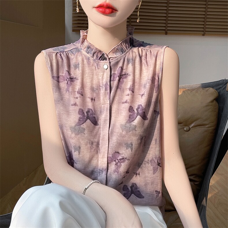 夏季轻薄开衫薄款无袖宽松女针织衫半高圆领,针织衫/毛衣,绒宛羊绒