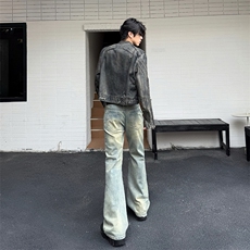 美式高街潮牌破洞牛仔裤男休闲直筒宽松显瘦微喇乞丐裤YD9038-P75，男装牛仔裤，星座509