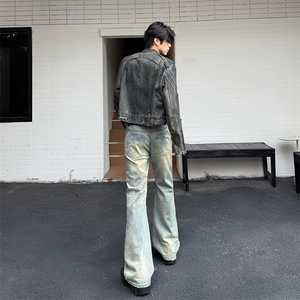 美式高街潮牌破洞牛仔裤男休闲直筒宽松显瘦微喇乞丐裤YD9038-P75图片