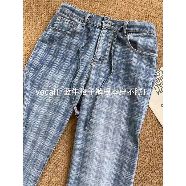 原版质量蓝格子半松紧腰微喇牛仔裤AM433P48,男装牛仔裤,星座1013-5