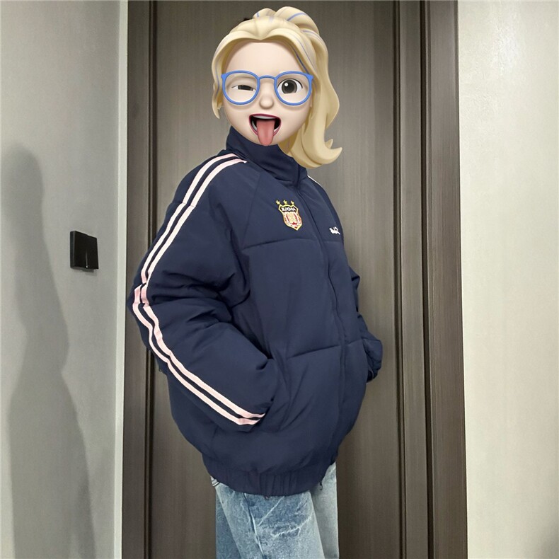 情侣美式学院风拼接条纹面包服棉服宽松加厚棉衣外套2508-P75网图,男装棉衣,电商B245