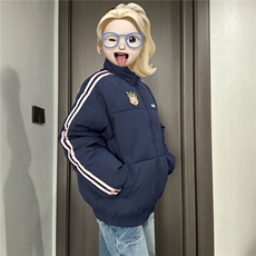 情侣美式学院风拼接条纹面包服棉服宽松加厚棉衣外套2508-P75网图，男装棉衣，电商B245