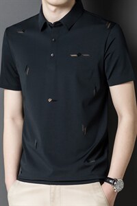 时尚碎花短袖T恤男薄款翻领POLO衫夏季中年男士商务休闲百搭体恤图片