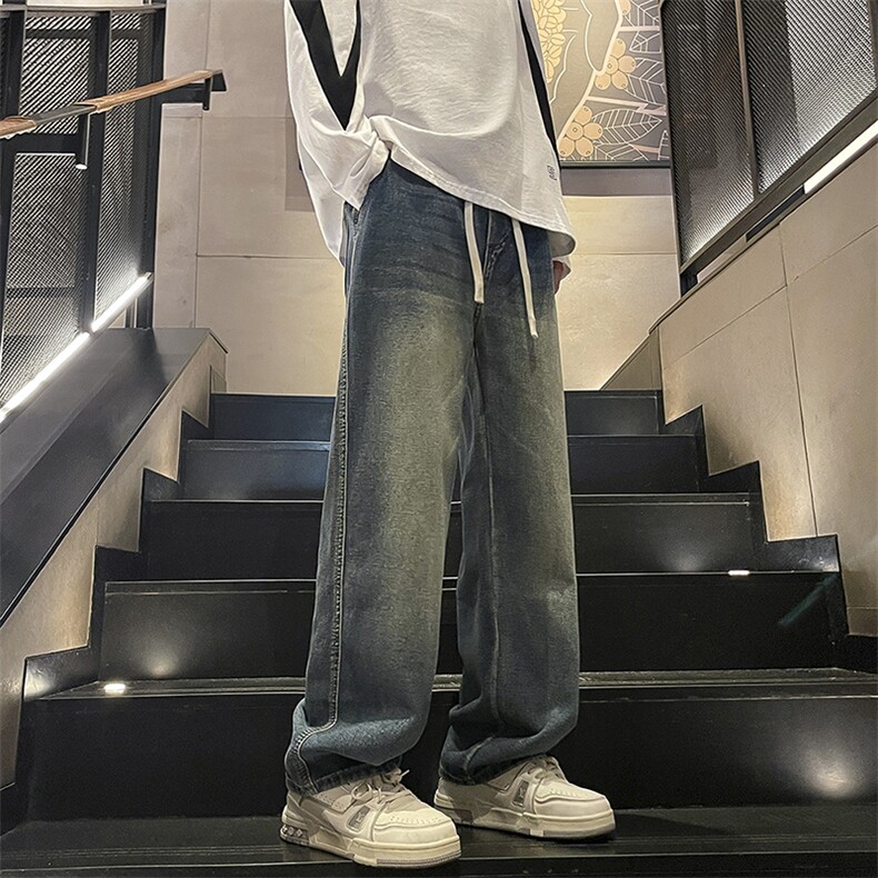 水洗直筒牛仔裤男春秋美式潮牌男生痞帅垂感拖地长裤K25207,男装牛仔裤,电商D325