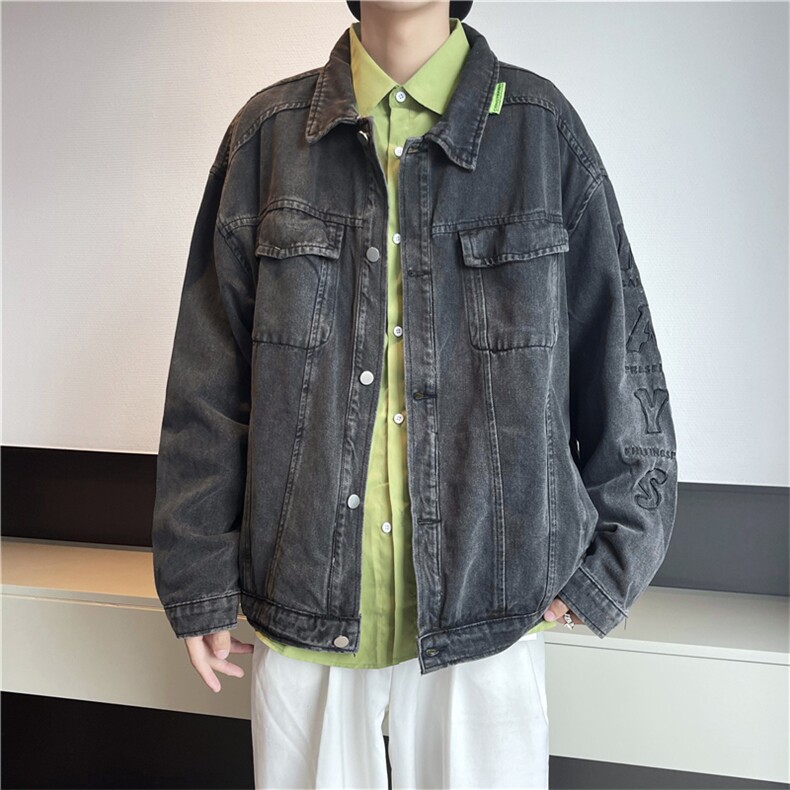 暗黑牛仔外套男韩版潮字母2023秋冬新款ins宽松百搭夹克W3031-P65,男装大码男装,星座412-2