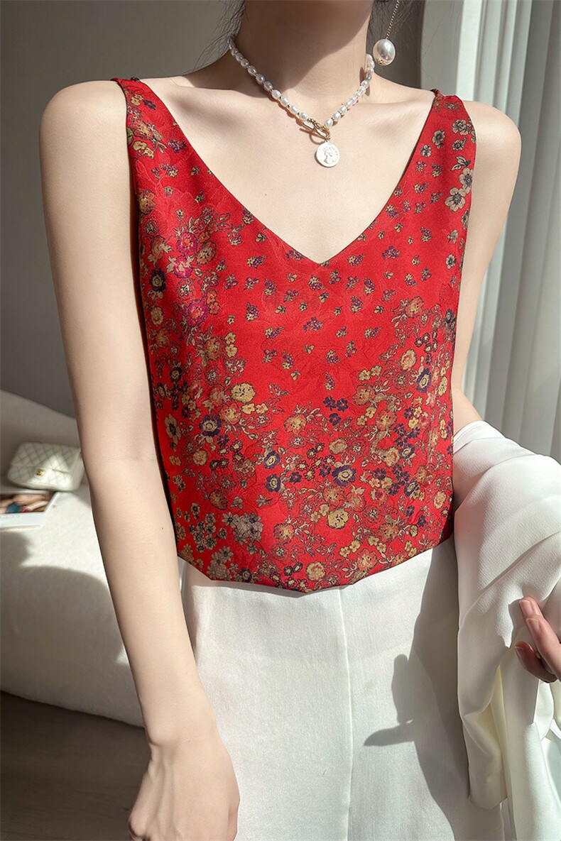 桑蚕丝小吊带背心女外穿2025春季新款美背高级感无袖缎面打底上衣,女装背心吊带,朝贺羊绒