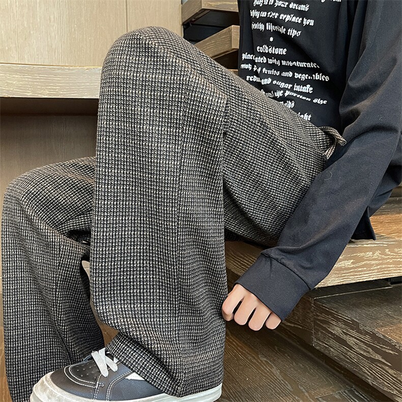 YK86129-P4020%人棉77%涤纶氨纶3%千鸟格针织裤男秋冬弯刀裤子,男装休闲裤,电商A086-1