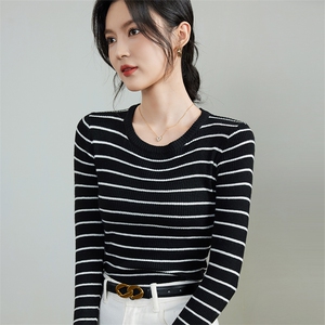 法式复古条纹针织衫女2025新款毛衣修身显瘦洋气减龄打底内搭毛衣