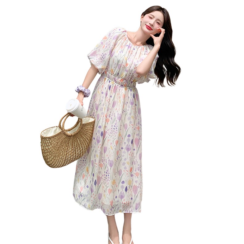 Tone法式多巴胺碎花连衣裙女森系2025夏新款少女甜美中长初恋裙,女装连衣裙,天使之佳话
