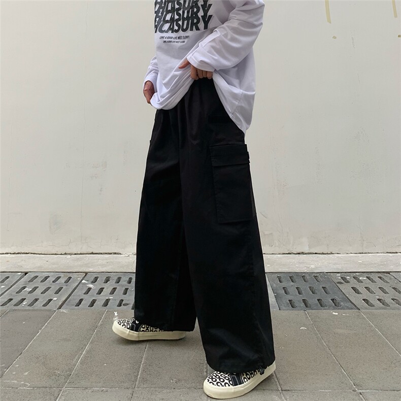 春秋季ins潮日系口袋工装裤直筒宽松休闲哈伦裤阔腿裤K1539-P33,男装休闲裤,星座512-4
