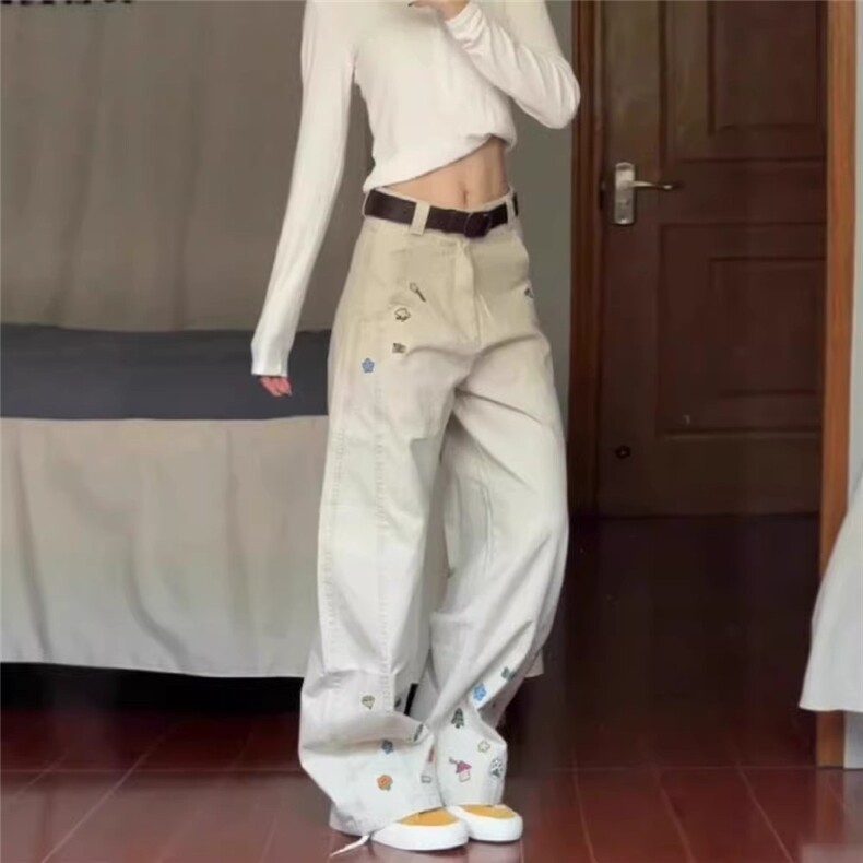 1506/Q30730/P57黑色花卉弯刀牛仔裤男秋季阔腿直筒微喇裤,男装牛仔裤,星座1506