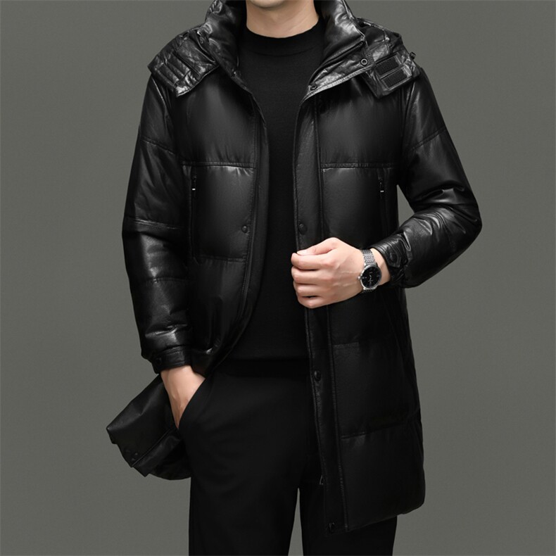 BG-X096冬季男士海宁真皮羽绒服头层牛皮风衣鹅绒内胆百搭外套，男装风衣，电商B360A（原721A）