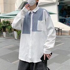长袖衬衫春款男港风潮流拼接衬衫K8906P34图片