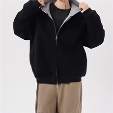 现货！WY809-尺码M-3XL-P55-460克拼色开衫卫衣连帽宽松外套，女装短外套，星座1811B