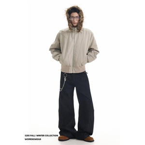 大货DMF8222-批118抖音座山雕短款连帽毛领棉服男图片