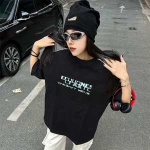 抖音得物高品质二开240克宽松纯棉美式潮牌三条杠织带短袖T恤图片