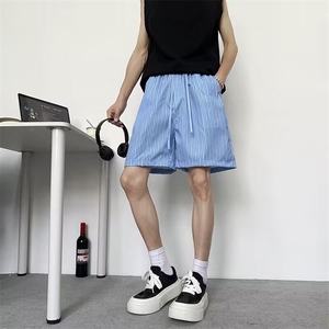 美式小众蓝色条纹沙滩短裤男女夏宽松户外速干四五分裤K6296-P24图片