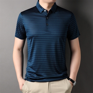 中年爸爸夏装短袖t恤冰丝polo衫上衣服翻领夏季薄款中老年人男士图片