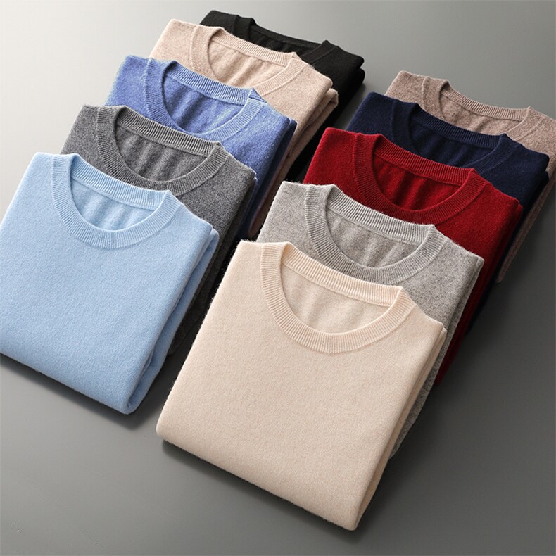 秋冬季新款舒适时尚百搭12针净面圆领羊毛衫，男装羊毛衫，牧圣羊绒