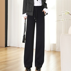 秋冬新款高腰显瘦直筒裤女宽松休闲裤抽绳设计舒适百搭长裤，女装休闲裤，佰旭羊绒