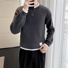 波浪纹毛衣男秋冬款毛衫衣服假两件线衣内搭半高领针织衫S568，男装针织衫/毛衣，星座1116A-2（原606A-1）