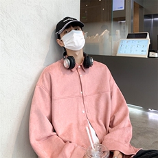 2025港风咖啡厅麂皮绒宽松时尚长袖衬衫S70P48控68，男装衬衫，电商A247