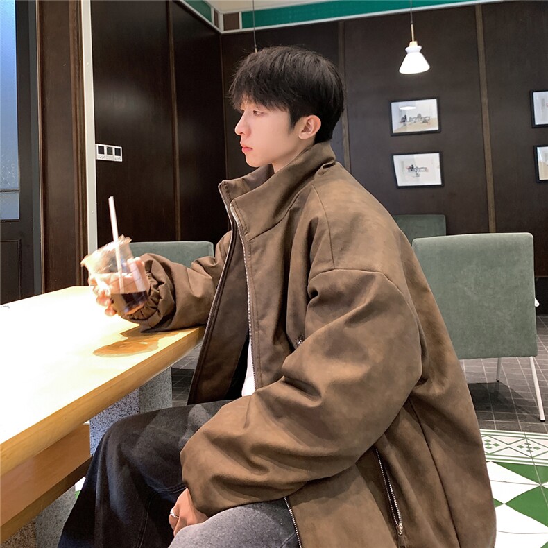 港风PU皮复古做旧双侧金属拉链设计夹克式棉衣男MY77092P130控198，男装夹克，星座227-7