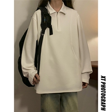中性图！短袖改长袖美式polo衫卫衣宽松翻领长袖T恤TX221-P30，女装T恤，电商C213(原B265)