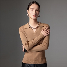 2025秋冬百搭时尚简约抽条polo领针织羊毛衫，女装羊毛衫，蚂蚁派对工厂直营店