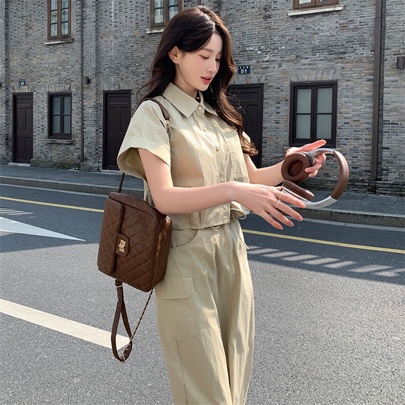 韩系粉色工装套装女夏2024新款冷淡风盐系套装裙两件套御姐炸街,女装套装/套裙,纯色衣恋