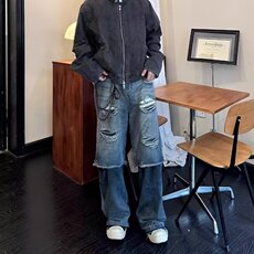 美式复古水洗补丁双层破洞牛仔裤男高街休闲破洞直筒长裤NB362，男装牛仔裤，星座1116A（原606A-3）
