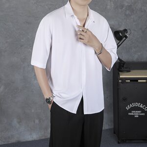 夏季新款免烫冰丝衬衫男士韩版宽松休闲轻熟衬衣 CY53图片