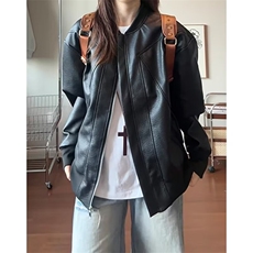 穿搭休闲情侣款皮衣夹克宽松外套男女高级感棒球领上衣冬JKD66，男装夹克，星座516A