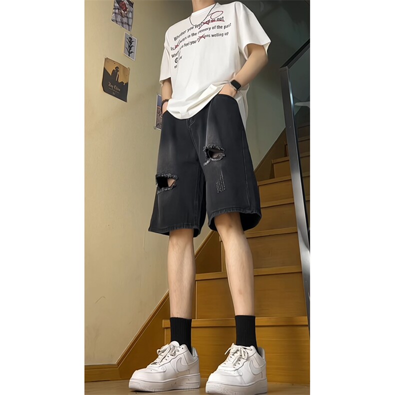 夏季男士宽松破洞牛仔裤五分裤短裤NZK0234-批38控58,男装牛仔裤,星座617B