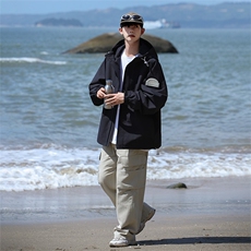 美式工装冲锋衣外套男秋季2025新款连帽宽松夹克男士户外登山服潮，男装夹克，星座1210-1