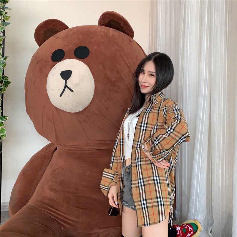 2025年秋季休闲长袖落肩袖POLO领开衫经典格子衬衣，女装衬衫，鄂贝斯羊绒