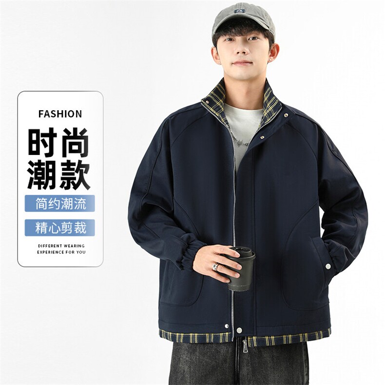 立领外套复古格纹拼接假两件春秋新款学院风休闲上衣（预售中）,男装夹克,星座210-5(原414-2)