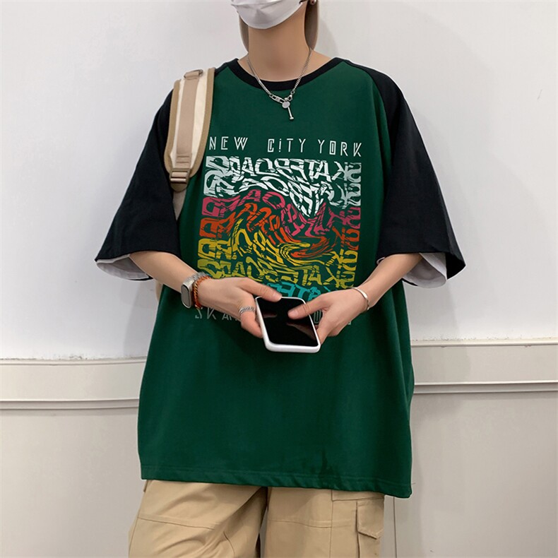 32支双纱直播重磅260克拼接美式潮牌宽松印花复古短袖t恤控49,男装T恤,星座301D-4(原星座1004-4）