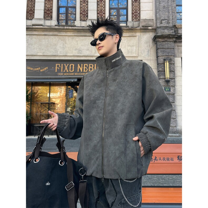 2026春季抖音得物高品质扎染PU皮衣立领雾面皮夹克外套男6155-P58,男装夹克,星座207